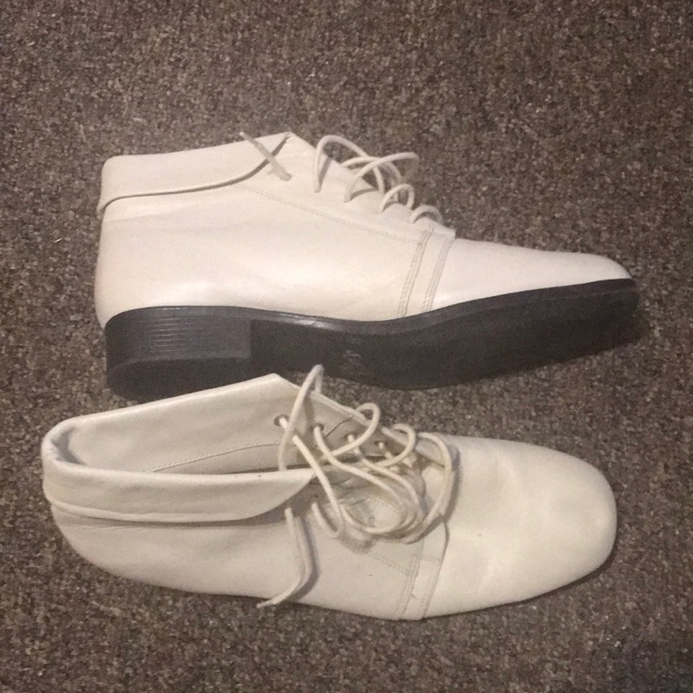 White lace up ankle boots